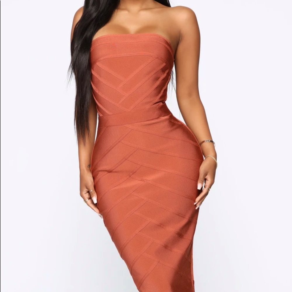 Fashion Nova Bandage Dress - Cognac